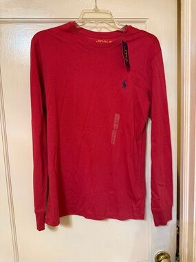 Polo by Ralph Lauren Long-Sleeve Crewneck Shirt - Red with Navy Logo